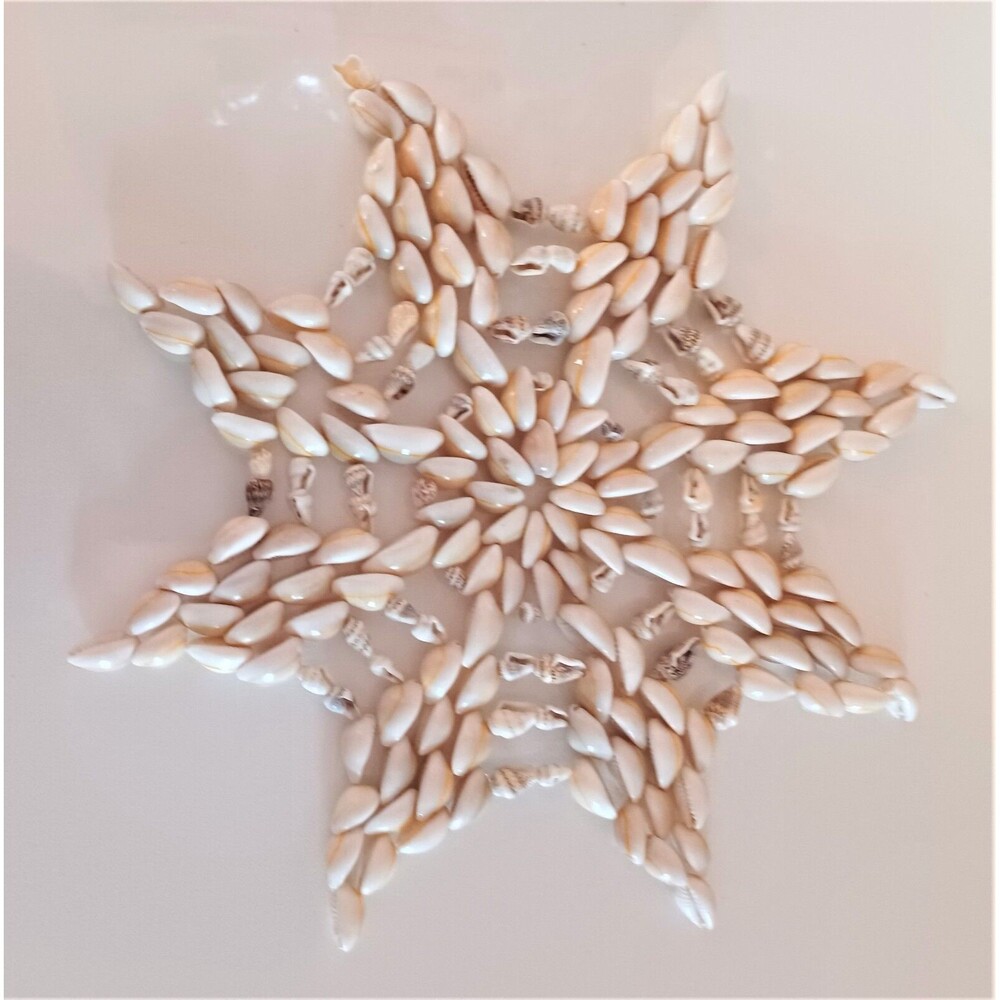 Sea Shell Star Trivet  Hot Pad Cowrie Small Conch Shells 11" Florida Souvenir